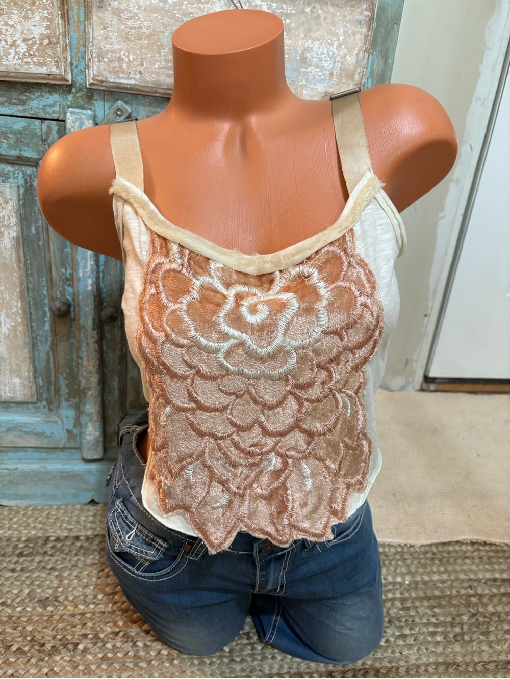 Vintage Free People Floral Embroidered Camisole Top Sz M
